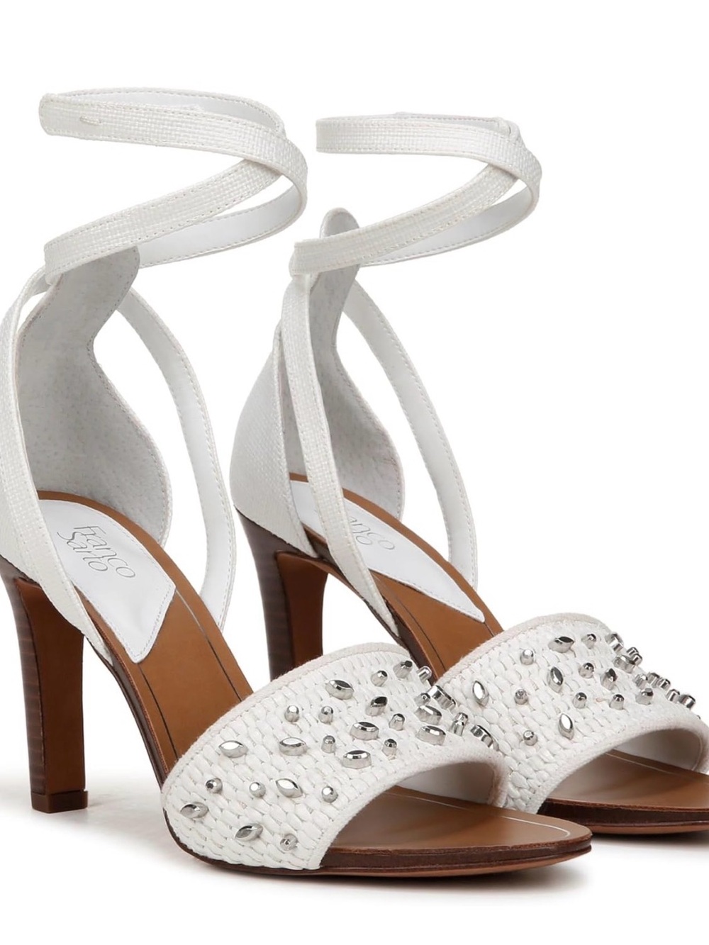 Franco Sarto White Embellished Ankle-Tie Heels